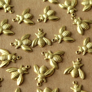 10 pc. Medium Raw Brass Bee Charms: 12mm by 13mm - made in USA | RB-1395