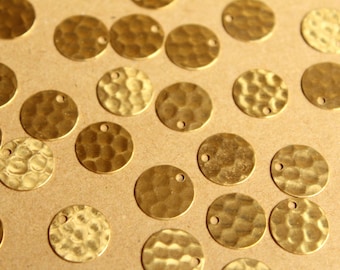 16 pc. Raw Brass Hammered Circle Charms: 11mm in diameter - made in USA | RB-893