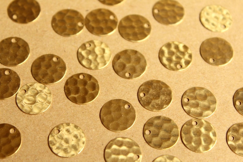 16 pc. Raw Brass Hammered Circle Charms: 11mm in diameter made in USA RB-893 image 1
