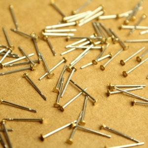 100 pc. Stainless steel earring posts with raw brass pads, 2mm pad FI-597 image 2