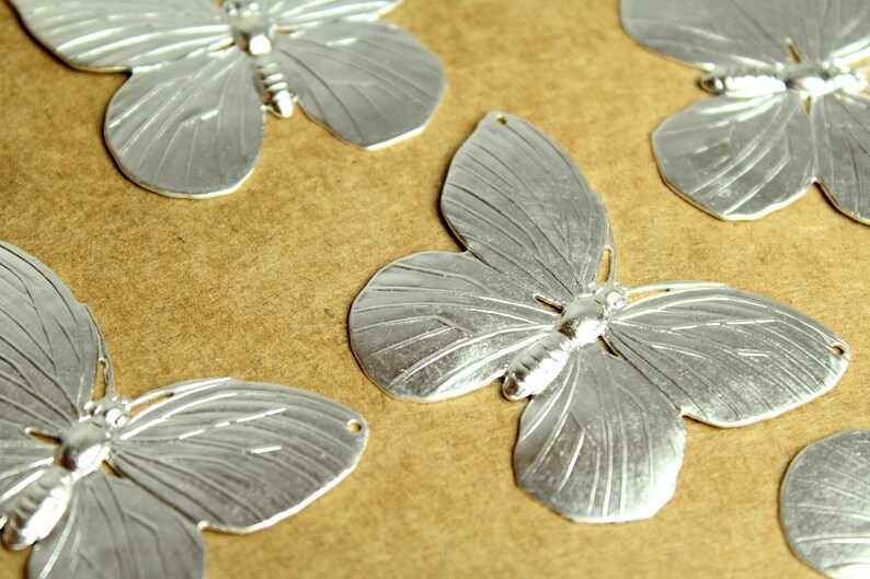 1 pc. Silver Plated Brass Butterfly Stamping: 52mm by 38mm made in USA SI-299 image 3