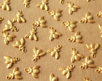 12 pc. Tiny Gold Plated Brass Bee Charms: 8mm by 6mm - made in USA | GLD-216