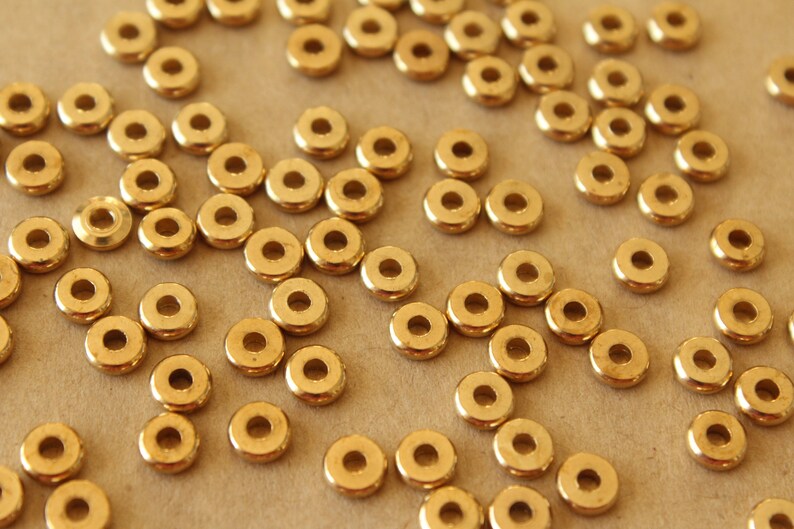 30 pc. Raw Brass Round Saucer Spacer Beads, 5mm in diameter FI-644 image 1