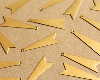 12 pc. Raw Brass Geometric Flag Charms: 32mm by 10mm - made in USA | RB-920