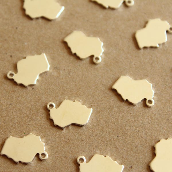 6 pc. Silver Plated Brass Wisconsin State Charms / Blanks: 9.5mm by 12.5mm - made in USA | SI-125