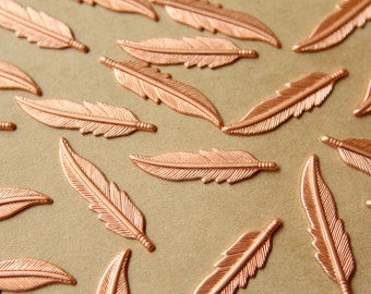 8 pc. Raw Copper Feathers: 32.5mm by 8.5mm - made in USA | RB-561