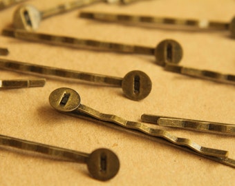 20 pc. Antique Brass Bobby Pins, 8mm pad | FI-061