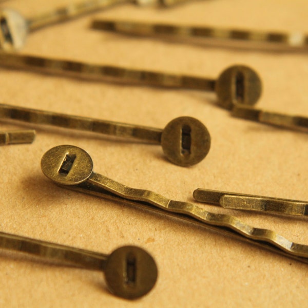 20 pc. Antique Brass Bobby Pins, 8mm pad | FI-061