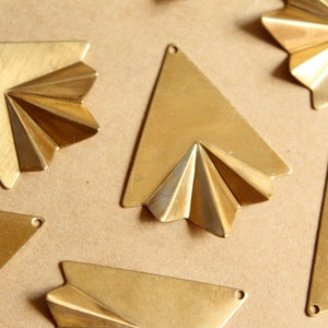 3 pc. Raw Brass Art Deco Fan Geometric Charms: 32mm by 40mm - made in USA | RB-1180