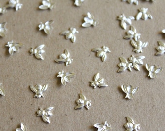 12 pc. Tiny Silver Plated Brass Bees: 7mm by 6mm - made in USA | SI-006