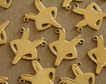 6 pc. Raw Brass Fox Head Pendants: 18mm by 23mm - made in USA | RB-074