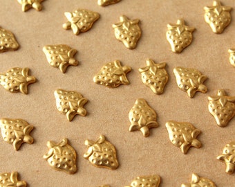 20 pc. Small Raw Brass Strawberry Stampings: 10.5mm by 8mm - made in USA | RB-1409