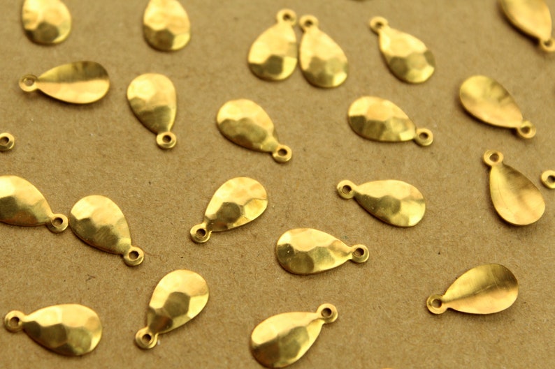 12 pc. Raw Brass Hammered Teardrops: 13mm by 7mm made in USA RB-1366 image 2