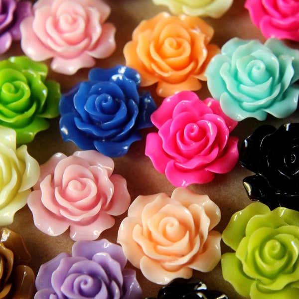 30 pc. Multi Colored Crisp Petal Rose Cabochons 20mm - RES-269