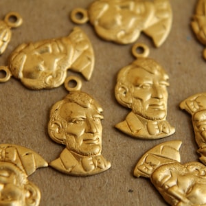 12 pc. Raw Brass Abe Lincoln Charms: 15mm by 9mm made in USA RB-173 image 1