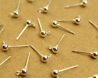 30 pc. Bright Silver Plated Ball End Earring Posts, 4mm Ball, Stainless Steel | FI-176*