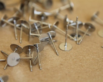 100 pc. Stainless steel earring posts, 6mm pad | FI-096