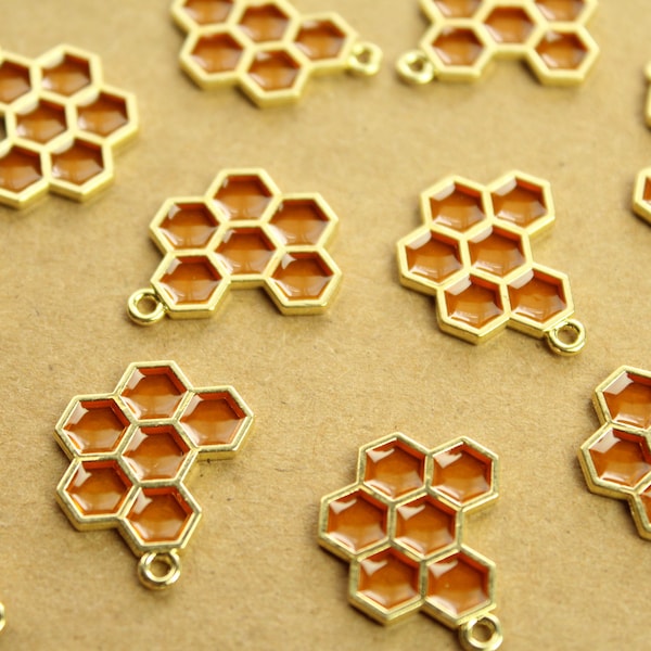 6 pc. Honeycomb Charms with Enamel Centers: 21mm by 17mm | MIS-181*