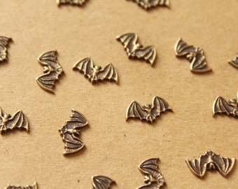 5 pc. Tiny Antique Brass Bat Stampings: 7mm by 12mm - made in USA | AB-024