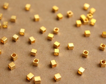 100 pc. Gold Plated Brass Cube Spacer Beads, 3mm by 3mm | FI-277