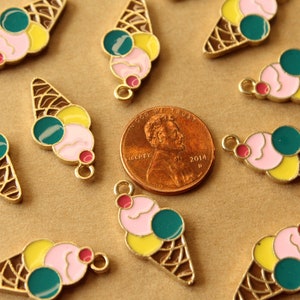 6 pc. Enameled Three Scoop Ice Cream Cone Charms, 25mm x 12mm MIS-228 image 4