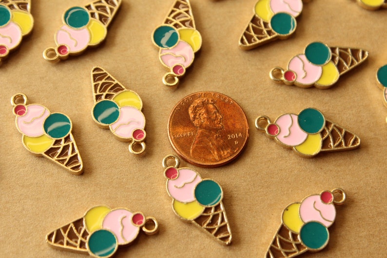 6 pc. Enameled Three Scoop Ice Cream Cone Charms, 25mm x 12mm MIS-228 image 4