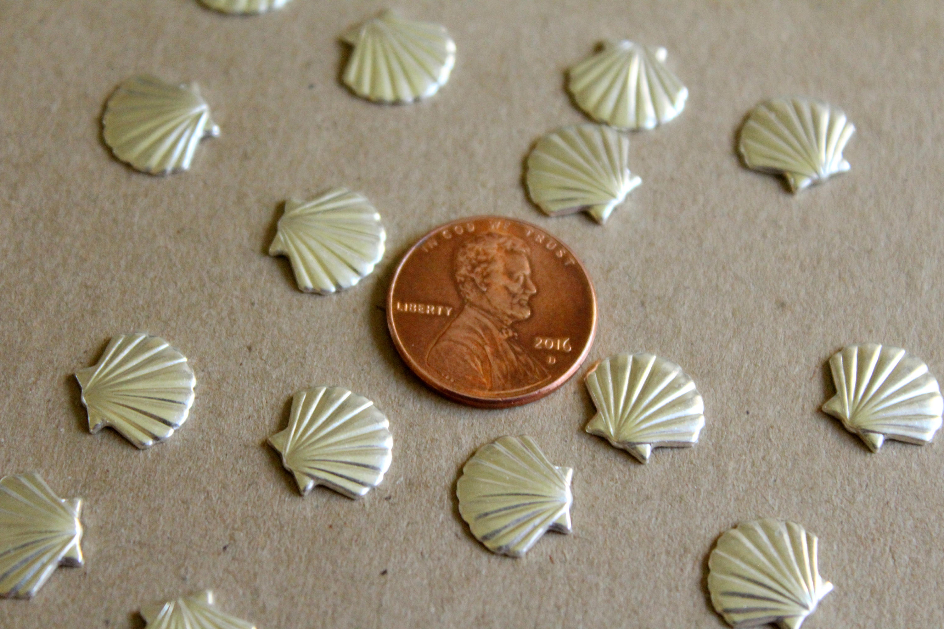 Plated Shells 12 Pc. Small Silver Plated Brass Seashells Shells: 10mm by 11.5mm ...