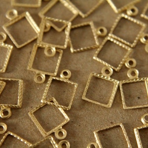 16 pc. Small Raw Brass Square Outline Charms: 9.5mm by 7.5mm made in USA RB-087 image 1