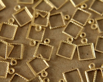 16 pc. Small Raw Brass Square Outline Charms: 9.5mm by 7.5mm - made in USA | RB-087