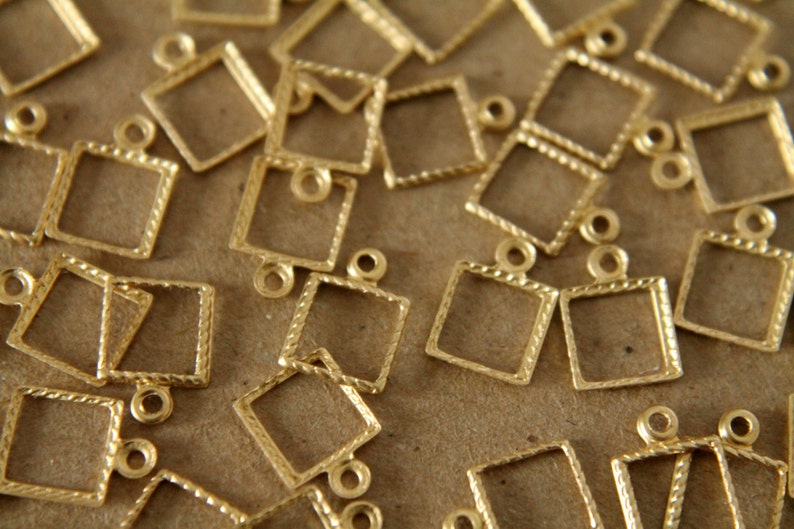 16 pc. Small Raw Brass Square Outline Charms: 9.5mm by 7.5mm made in USA RB-087 image 1