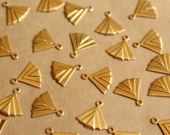 16 pc. Raw Brass Art Deco Fan Charms: 12mm by 12mm - made in USA | RB-801