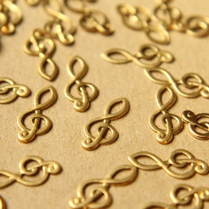 14 pc. Small Raw Brass Treble Clef Charms: 7mm by 16mm - made in USA | RB-602