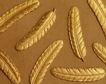 2 pc. Large Raw Brass Feathers: 53mm by 12mm - made in USA | RB-400