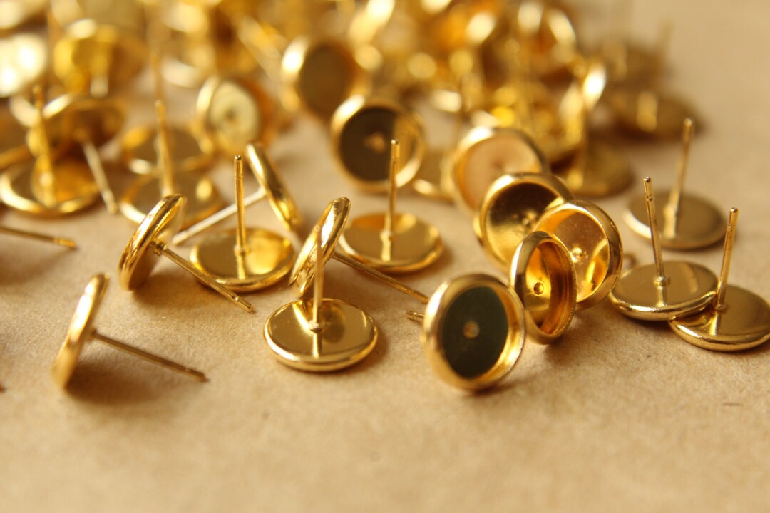 50 Pc. 8mm Ear Post Blank Cabochon Setting Gold Nickel Free - Etsy