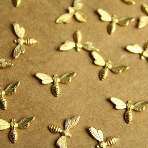 8 pc. Small Gold Plated Brass Flying Bees: 14mm by 8mm - made in USA | GLD-093