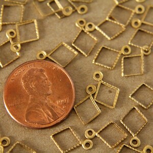 16 pc. Small Raw Brass Diamond Outline Charms: 11mm by 8mm made in USA RB-085 image 3
