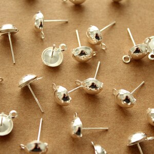 100 pc. Bright Silver Plated Half-Round Earring Posts with Loop FI-502 image 3