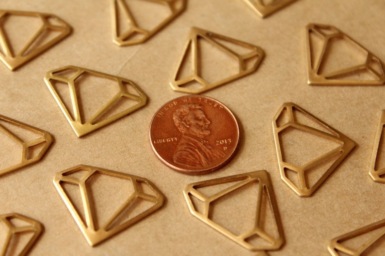 8 pc. Raw Brass Diamond Outline Charms: 22mm by 17mm made in USA RB-757 image 4