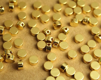 25 pc. Gold Plated Brass Circle Beads, 5mm in diameter, round flat disc coin side drilled | FI-533