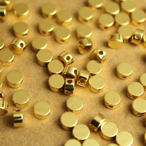 25 pc. Gold Plated Brass Circle Beads, 5mm in diameter, round flat disc coin side drilled | FI-533