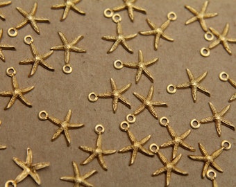 18 pc. Tiny Raw Brass Starfish Charms: 9mm by 10mm - made in USA | RB-328