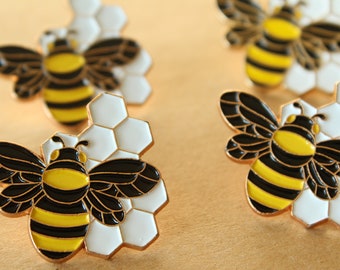 1 pc. Bee and Honeycomb Brooch Pin, 32mm x 35mm  | MIS-414