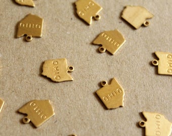 8 pc. Raw Brass Stamped Ohio State Charms: 9mm by 12mm - made in USA | RB-1088