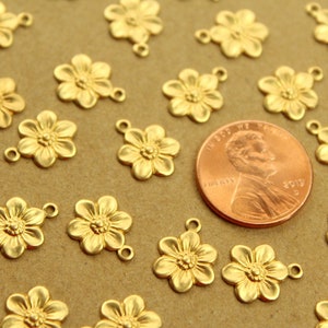 20 pc. Small Raw Brass Flower Charms: 12.5mm by 10mm made in USA flower daisy daisies floral sunflowers garden plant bouquet RB-1369 image 4