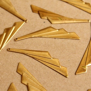 6 pc. Raw Brass Geometric Fan Charms - Left: 49mm by 17mm - made in USA | RB-914