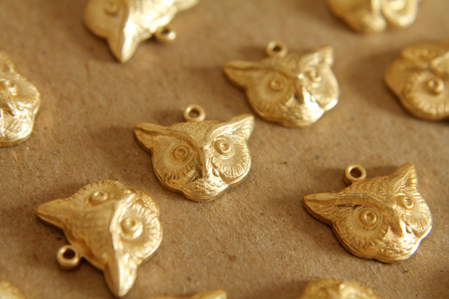 2 pc. Raw Brass Owl Heads: 16mm by 15mm - made in USA | RB-117