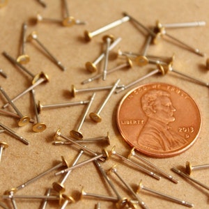 100 pc. Stainless steel earring posts with raw brass pads, 3mm pad Also available in 500 piece FI-262 image 3