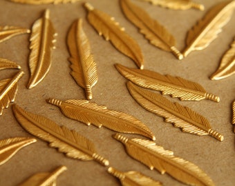 10 pc. Raw Brass Feathers: 32.5mm by 8.5mm - made in USA | RB-072