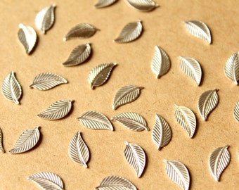 12 pc. Tiny Silver Plated Brass Veined Leaves: 11mm by 5mm - made in USA | SI-211