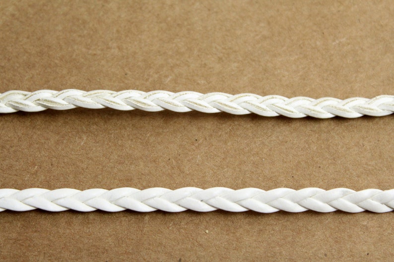 bracelet making flat vegan leather CH-008-50ft jewelry supplies woven braid 50 ft 5mm by 2mm White Faux Leather Braided Cord